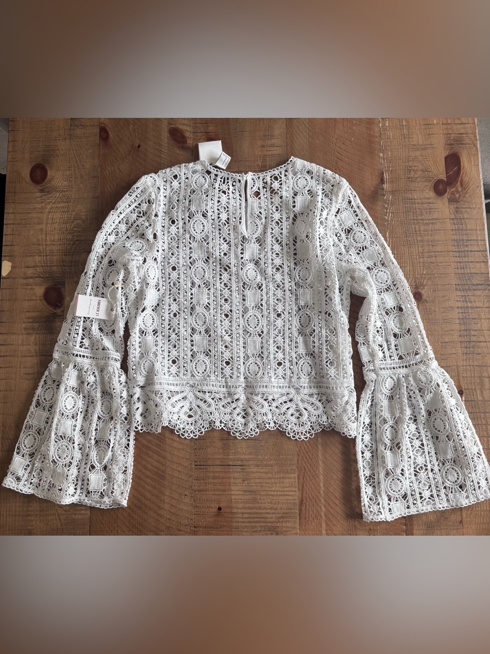 Forever 21 White Crochet Lace Bell Sleeve Blouse - Picture 2 of 7